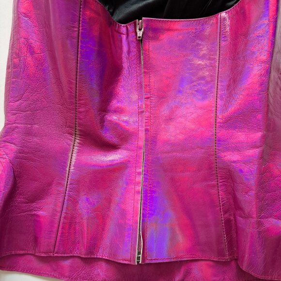 Plein Sud neon hot pink metallic genuine leather corset top Size 38 / XS - Picture 14 of 16
